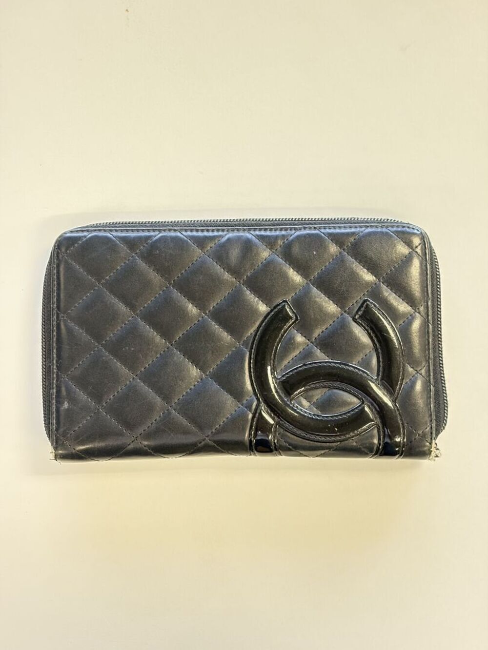 Chanel Cambon Ligne Black Quilted CC Zip Around Wallet